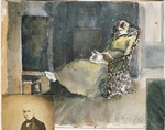 Kenyon, May, b 1868 :[Woman reading beside hearth. ca 1890]