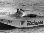 Len Southward in his speedboat Redhead, after retaining the Masport Cup