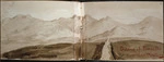 Artist unknown :[North Canterbury sketches]. Outline of Four Peaks from near Woodbury. [ca 1885].