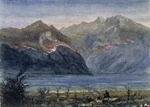 [Green, William Spotswood] 1847-1919 :Our camp near the Tasman Glacier ; mustering sheep on opposite hills [1882]