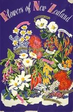 Artist unknown: Flowers of New Zealand. [Purple background. 1930s?]