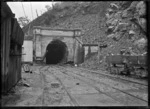 The entrance to the Otira Tunnel at the Arthur's Pass end, under construction, circa 1916.