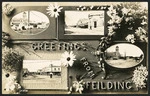 [Postcard]. Greetings from Feilding. A1590. New Zealand post card (carte postale). Aldersley series [ca 1910]