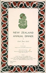 Hotel Victoria (London): New Zealand annual dinner, 22nd June 1925. Hotel Victoria London. [Menu].