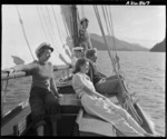 Group on a yacht, Kenepuru Sound, Marlborough - Photograph taken by K V Bigwood