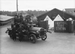 Fire brigade outside the temporary Napier fire station, after the 1931 earthquake