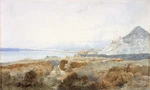 Brees, Samuel Charles, 1810-1865 :Palliser Bay, Wairarapa, &c [with dwelling and figures. ca 1843].
