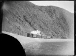 View of a train, with L class locomotive, between Rocky point and Petone.