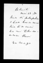 Letter from Manga to Wi Pukapuka