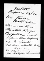 Letter from Hohepa Tamamutu to Kanara Makitonore