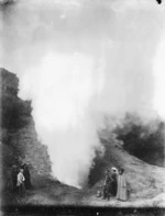 Tourists observing the Karapiti Blowhole at Wairakei, Taupo