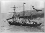 The ship Nimrod leaving Lyttelton to collect members of the British Antarctic Expedition 1907-1909