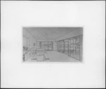Photograph of an architectural drawing of a living room