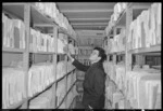 Evening Post journalist Joe Lock in basement records room, Treasury - Photograph taken by Phil Reid