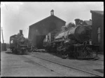 Two steam locomotives, Petone railway workshops, Lower Hutt