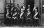Officers and delegates of the North Westland District of the Manchester Unity Independent Order of Odd Fellows (MUIOOF) at an annual district meeting in Blackball