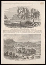 Various artists :The war in New Zealand. The cemetery at Tauranga, with the graves of the officers and soldiers killed at the Puke Wharangi Pah; Orakau Pah, taken by the British troops on the 2nd of April. The Illustrated London news, July 30, 1864, [page] 129.