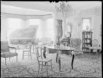 Interior of house with fine furnishings and grand piano, Homewood, Karori, Wellington