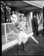 Unidentified jockey [Goldfinch?] at Wellington races