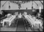 View of the wedding breakfast table arrangements for the marriage of Phyllis Godber and Cecil Hartwig, at Silverstream, 1932