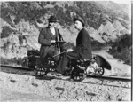 William Williams on a railway jigger, rabbit hunting in Otago