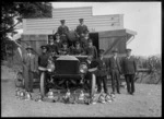 Members of the Silverstream Fire Brigade with their Dennis fire engine at the newly established Silverstream Fire Station