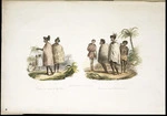 Sainson, Louis Auguste de, b 1800 :Nouvelle Zelande. Costumes des naturels du Cap Palliser; costumes des naturels de detroit de Cook. Lith. de Villain; de Sainson pinx. [Pl 41. Paris, 1833]