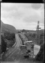 Road bridge under construction over the Manawatu River in the Manawatu Gorge at the Woodville end