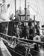 Men aboard the Norwegian whaling boat Star, at Bluff