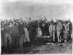 Digging the first sod for the Main Trunk Railway, at the confiscation line at the southern bank of the Puniu River