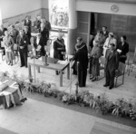 Governor General, Sir Willoughby Norrie, and VIPs on dais. Opening of the Lower Hutt War Memorial Library, 28 February 1956.