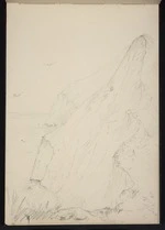 [Hodgkins, Frances Mary] 1869-1947 :[Rockface with a large slip. ca 1890]