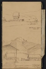 Mantell, Walter Baldock Durrant, 1820-1895 :'English' blockaus Akaroa 18 Sept 1848. Mont Berard from Green's jetty, 18 Sept 1848.