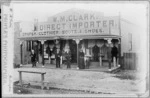 Shop front of W M Clark's general clothing store, Oxford Street, Levin - Photograph taken by W M'Guire