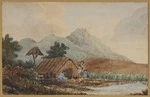 [Halcombe, Edith Stanway (Swainson)] 1844-1903 :Native ... [Maori cooking outside a whare beside a stream] [ca 1860?]