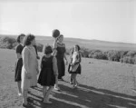 Girls playing, Te One School, Chatham Islands