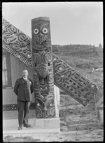 Closeup view of the right amo at Te Tikanga a Tawhiao meeting house at Ngatira, South Waikato