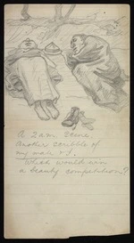Weatherall, Francis William, 1885-1958 :A 2 a.m. scene. Another scribble of my mate + I. Which would win a beauty competition? [ca 1917]