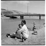 Fishing and boating on the Heathcote River, Woolston, 1971.