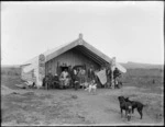 Group outside a meeting house at Rangitahi Pa, Murupara