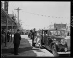 Her Majesty Queen Elizabeth II stepping out of a car during the royal tour 1953/54, Gore - Photograph taken by Mr Edward Percival Christensen