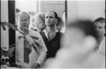 Onlookers watching hectic trading at the Wellington Stock Exchange during the 1987 stock market crash - Photograph taken by William West