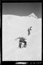 Digging snow caves on Bonar Glacier, Mt Aspiring - Photograph taken by Barry Woods