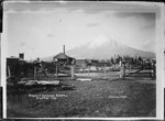 Awatuna, showing Parkes & Brookers Sawmill, and Mt Taranaki behind - Photograph taken by David Duncan