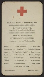 H.M.N.Z. Hospital ship 'Marama'. Musical programme. Indian Ocean, 17 April 1917. [Programme card]