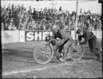 Rider on Harley Davidson motorcycle, Kilbirnie Speedway