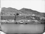 Scene alongside the Whanganui River with paddle steamer