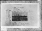 Image of the transport ship Marquette with list of members of the New Zealand Medical Corps, and New Zealand nurses lost in the sinking on 23 October 1915