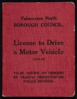 Palmerston North Borough Council :Licence to drive a motor vehicle 1928-29. To be shewn on demand by traffic inspector or police officer [No. 694 issued to William Fowler Godfrey. 1928]