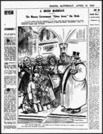 Glover, Thomas Ellis, 1891?-1938 :A mixed marriage - the Massey Government 'gives away' the bride. New Zealand Truth, 10 April 1920.